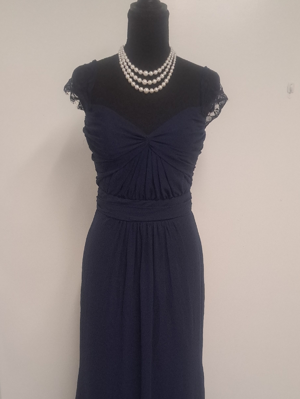 Classic Navy Cap-Sleeve Maxi Dress